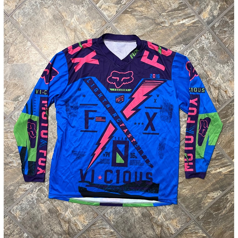 Fox Racing Motocross Jersey Mens XL Blue Multi Excellent 2016 Vicious MX MTB